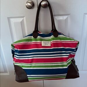 Sloane Ranger Pink Green Blue White Stripped Duffle Bag Weekend Carryon Zipper